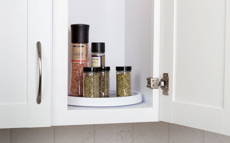Turntables work great for storing pantry staples